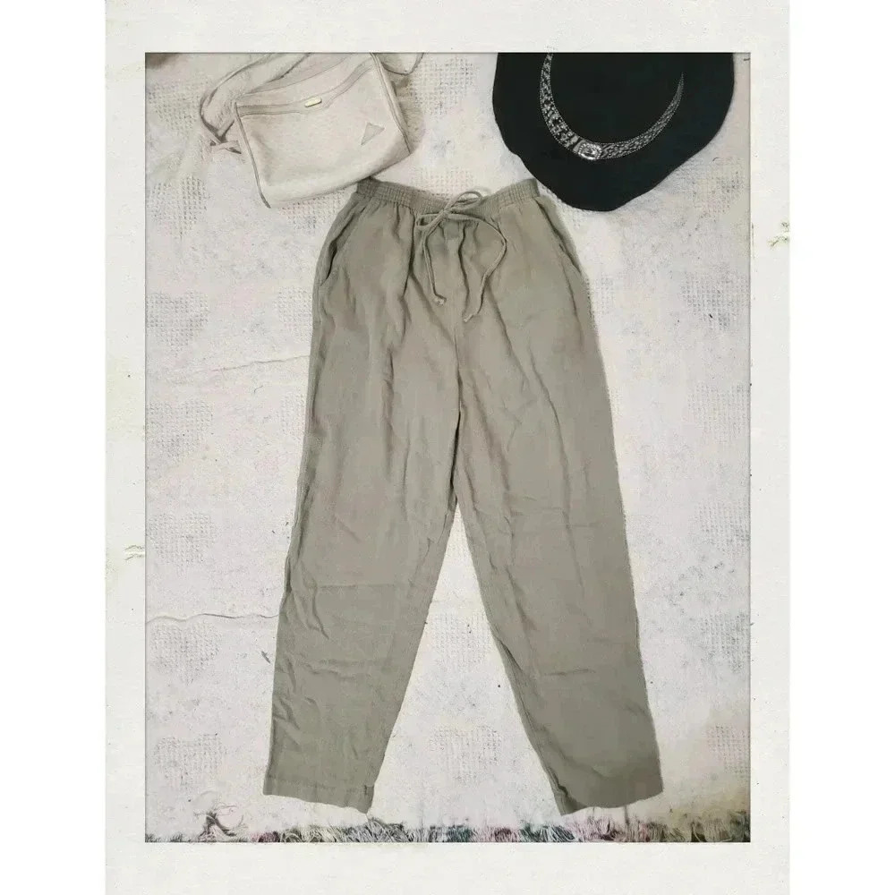 Teddi | Vintage Sage Light Green High Waist Linen Lounge 8 Pants